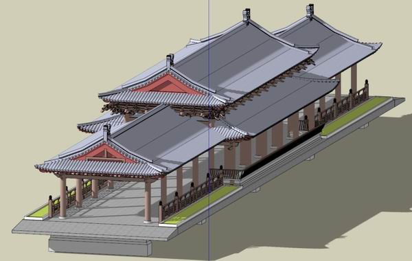 Sketchup古建筑模型|多层廊桥，中式风格 ，古建