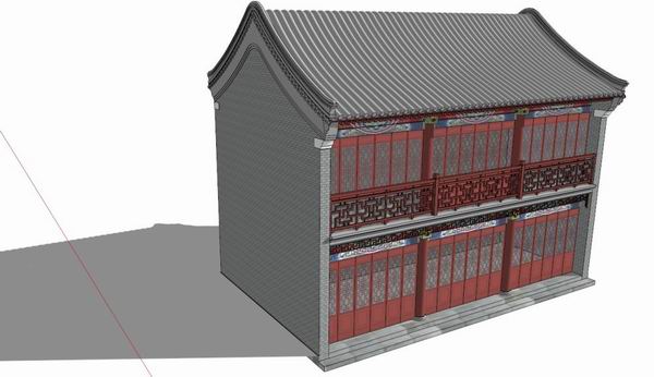 Sketchup古建筑模型|多层卷棚，中式风格 ，古建