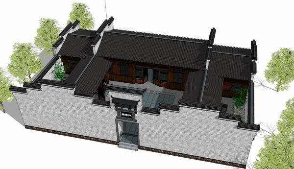 Sketchup住宅模型|多层徽派小院，住宅，古典风格