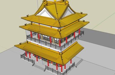 Sketchup古建筑模型|多层清代藏经阁，中式风格 ，古建-BIM建筑网