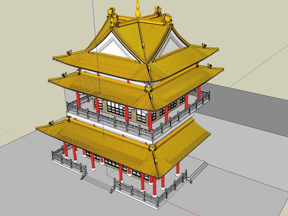 Sketchup古建筑模型|多层清代藏经阁，中式风格 ，古建
