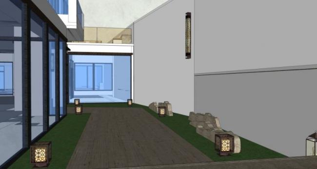 Sketchup景观模型|庭院景观，现代中式风格