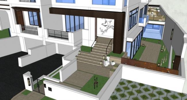 Sketchup景观模型|庭院景观，现代中式风格