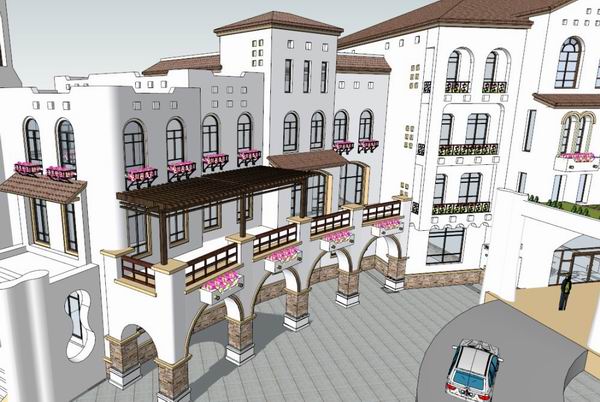 Sketchup商业模型|多层商业会所，西班牙古典风格