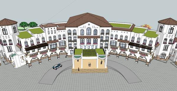 Sketchup商业模型|多层商业会所，西班牙古典风格