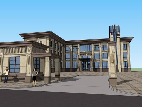 Sketchup办公模型|多层办公楼，古典风格