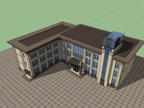 Sketchup办公模型|多层办公楼，古典风格