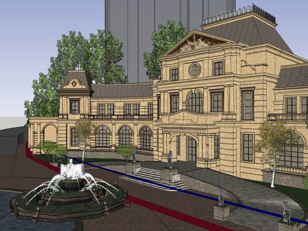 Sketchup住宅模型|多层会所，住宅，法式古典风格