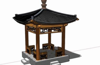 Sketchup小品模型|四角亭，中式风格，小品-BIM建筑网