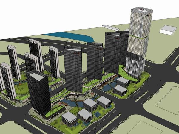 Sketchup综合体模型|超高层办公楼，酒店，商业，综合体，现代风格