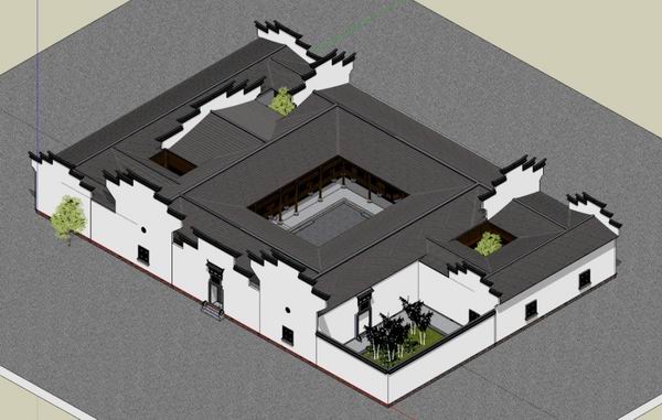 Sketchup住宅模型|多层徽派民居，住宅，中式风格