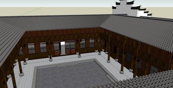 Sketchup住宅模型|多层徽派民居，住宅，中式风格