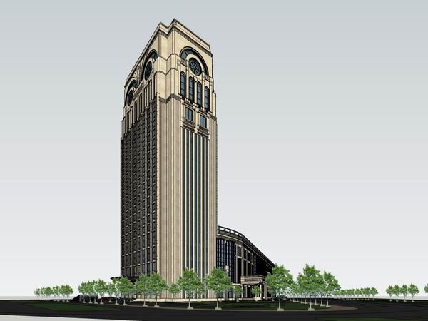 Sketchup酒店模型|高层酒店，商业，欧式古典风格