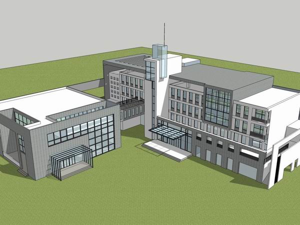 Sketchup办公模型|多层旅游区服务办公楼，现代风格
