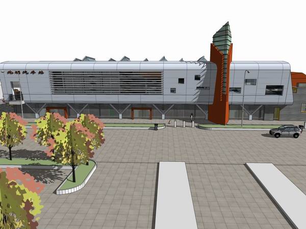 Sketchup车站路桥|多层北明汽车站，交通建筑，现代风格