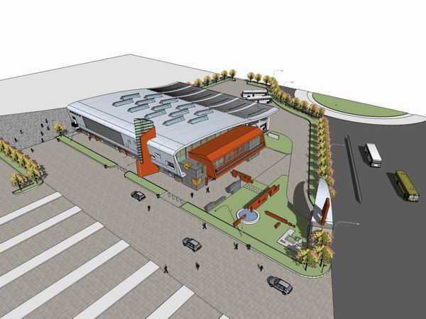 Sketchup车站路桥|多层北明汽车站，交通建筑，现代风格