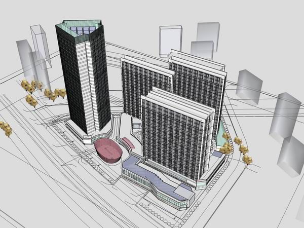 Sketchup综合体模型|多高层综合体，办公楼，商业，酒店，现代风格