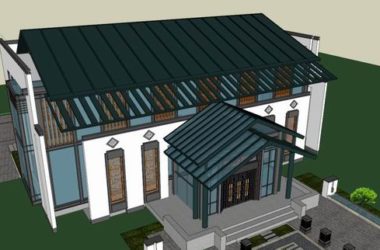 Sketchup住宅模型|多层活动中心，住宅，中式风格-BIM建筑网