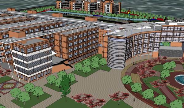 Sketchup学校模型|多层小学 学校，校园教育建筑，现代风格