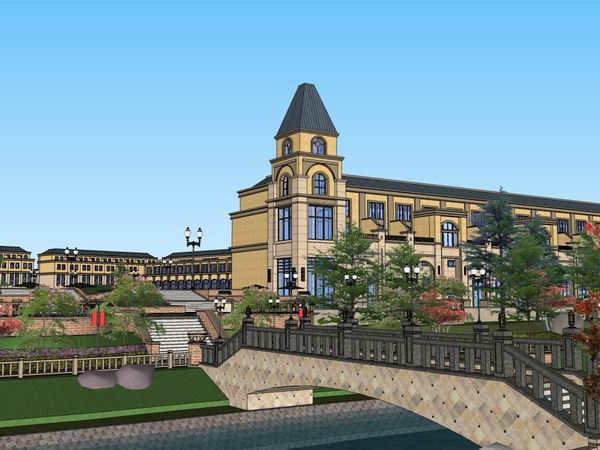 Sketchup商业模型|多层商业街，步行街，古典风格