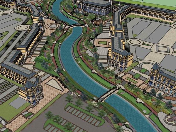 Sketchup商业模型|多层商业街，步行街，古典风格