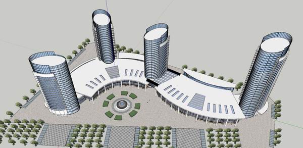 Sketchup综合体模型|多高层综合体，办公楼，酒店，会议中心，现代风格