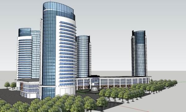 Sketchup综合体模型|多高层综合体，办公楼，酒店，会议中心，现代风格