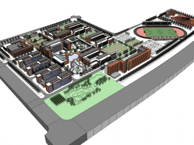 Sketchup学校模型|多层中学学校，山西寿阳一中，校园教育建筑，现代风格