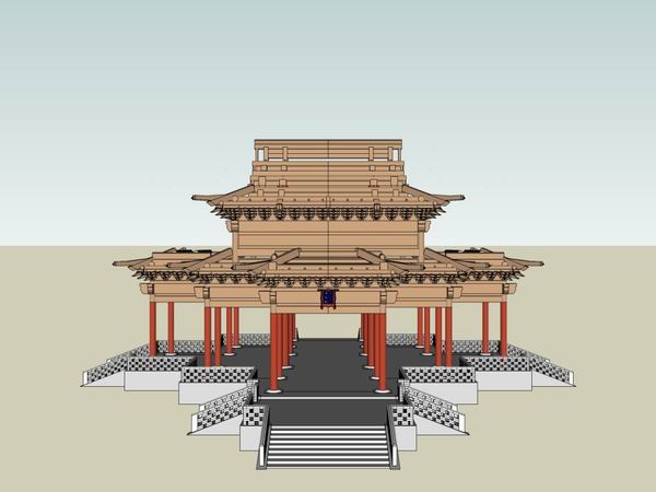 Sketchup古建筑模型|多层承光殿梁架构，中式风格 ，古建