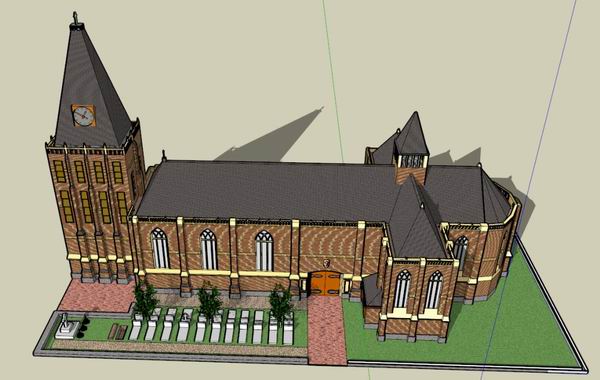 Sketchup文化模型|多层歌特式中型教堂，文化建筑，古典风格