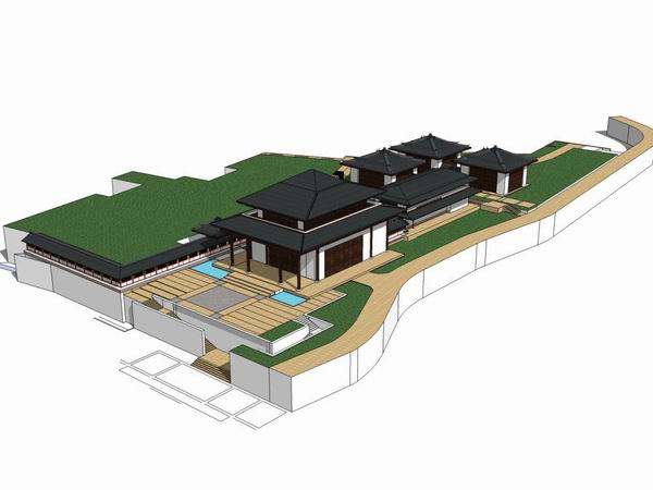 Sketchup文化模型|多层会展中心部分区块，文化建筑，中式风格