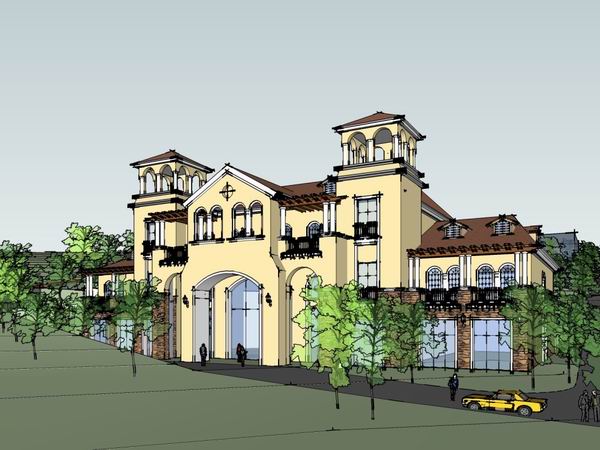 Sketchup酒店模型|多层地中海酒店，古典风格