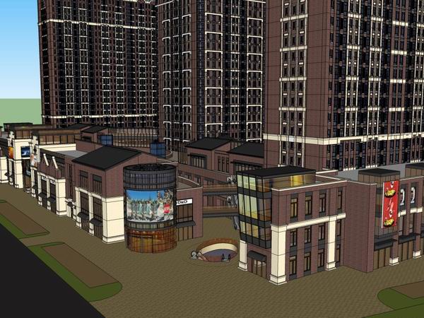 Sketchup综合体模型|高层综合体，底层商业，酒店，住宅，古典风格