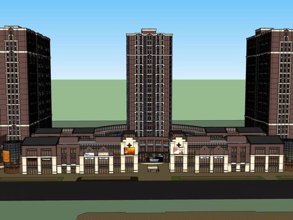 Sketchup综合体模型|高层综合体，底层商业，酒店，住宅，古典风格