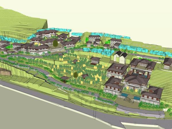 Sketchup酒店模型|多层唐风度假山庄，酒店，古典风格