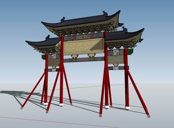 Sketchup古建筑模型|清代牌楼，中式风格，古建