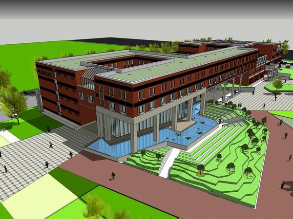 Sketchup学校模型|多层学校大学生国际交流中心，校园教育建筑，现代风格