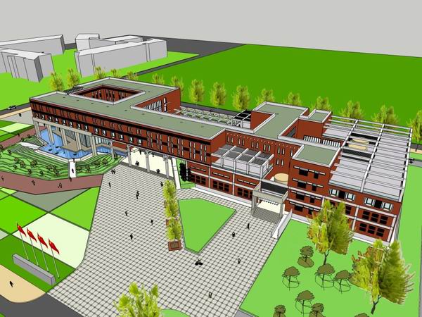 Sketchup学校模型|多层学校大学生国际交流中心，校园教育建筑，现代风格
