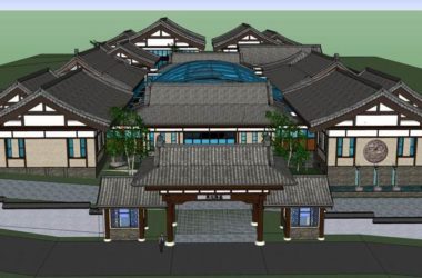 Sketchup酒店模型|多层休闲娱乐度假村，酒店，中式风格-BIM建筑网