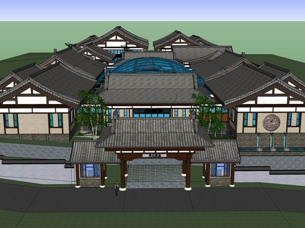 Sketchup酒店模型|多层休闲娱乐度假村，酒店，中式风格