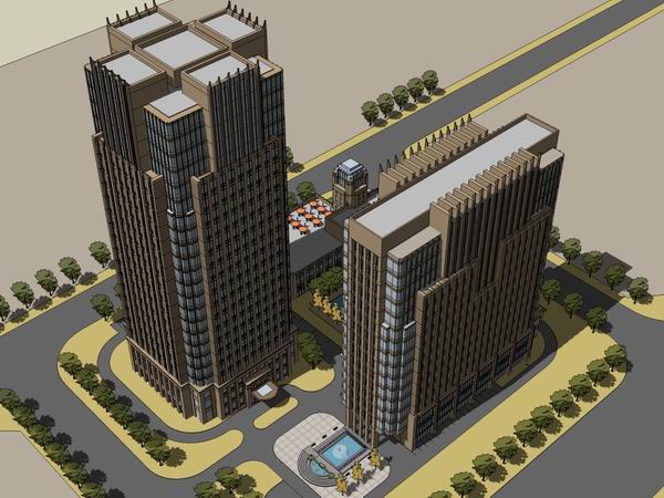 Sketchup办公模型|高层办公楼，写字楼，古典风格