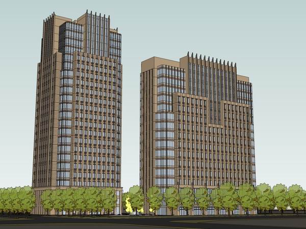 Sketchup办公模型|高层办公楼，写字楼，古典风格