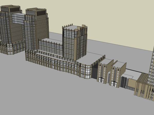 Sketchup办公模型|高层办公楼，写字楼，沿街商业，欧式古典风格