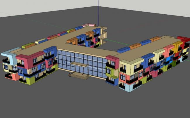 Sketchup学校模型|多层幼儿园学校，公建，校园教育建筑，现代风格