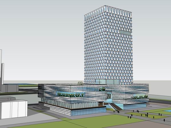 Sketchup办公模型|多层社区中心办公楼，底层商业，现代风格