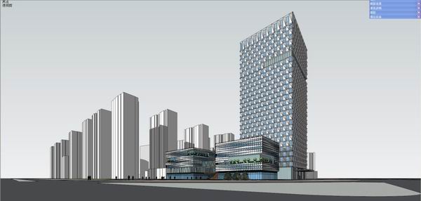 Sketchup办公模型|多层社区中心办公楼，底层商业，现代风格