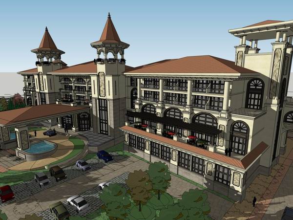 Sketchup住宅模型|多层活动中心，住宅会所，欧式古典风格