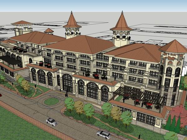 Sketchup住宅模型|多层活动中心，住宅会所，欧式古典风格