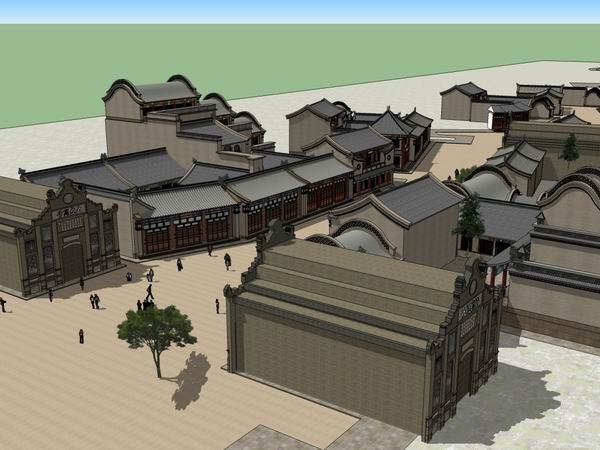 Sketchup商业模型|多层商业街，中式风格