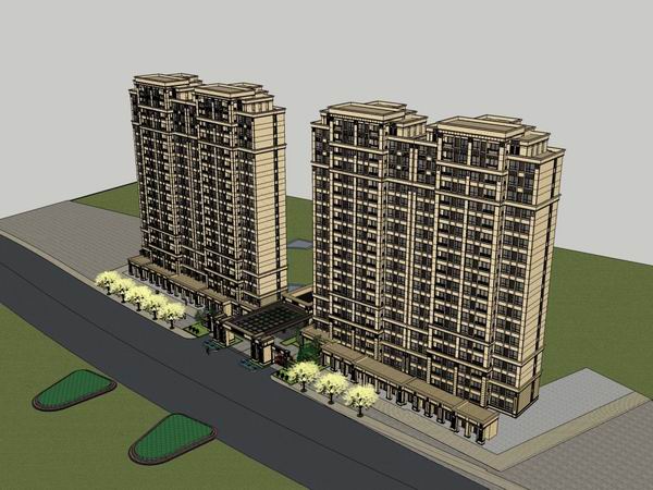 Sketchup住宅模型|高层住宅，底部商业，古典风格
